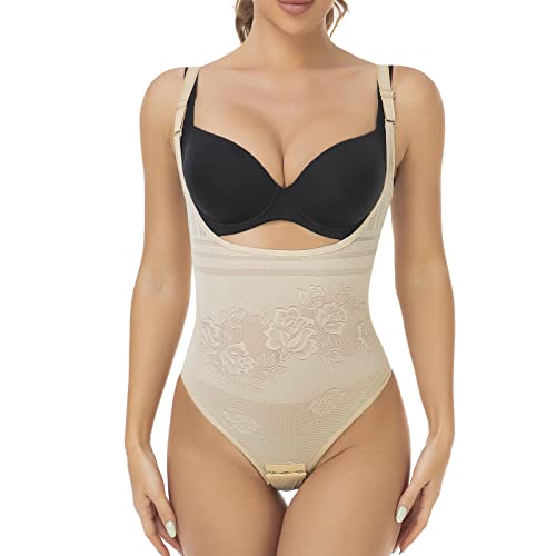 WOWENY Damen Bodysuit Shapewear bauchweg Body Damen Body Shaper Miederbody stark formend Taillenformer unsichtbarer Bodysuit,Hautfarben,XL von WOWENY