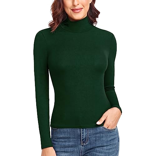 WOWENY Damen Rollkragenshirt Elegant Langarm Shirt Rolli Basic Weicher Pullover Slim Fit Stretch Unterziehrolli für Herbst Winter,Grün,XL von WOWENY