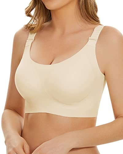 WOWENY Damen Stützender BH ohne Bügel Starker Halt Komfort Minimizer Bustier Push Up Gepolstert Vollschalen BHS Verstellbare Schultergurte Vorne[Elfenbein, XL] von WOWENY