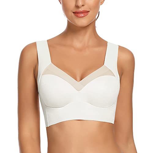 WOWENY Nahtlose Damen-BHs, bequeme Unterkleidung, BHs, ohne Bügel, gepolsterter Push-Up, weicher Rücken, glättender BH, 528 - Weiß, XX-Large von WOWENY