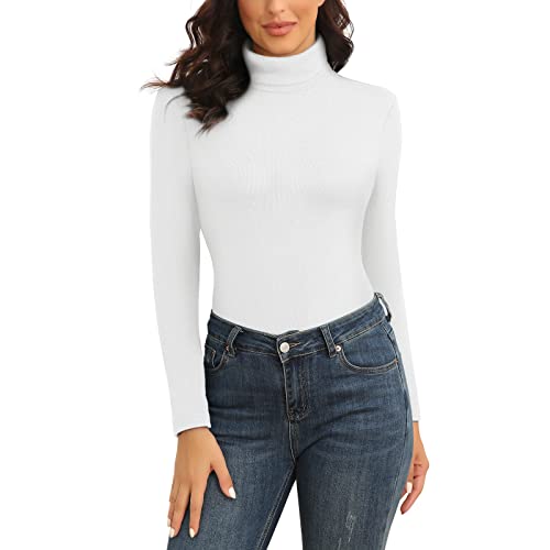 WOWENY Rollkragenpullover Damen Weiß Warm Basic Stehkragen Pullover Thermo Oberteil Sweater Elegant Langarmshirt Rolli Langarm für Winter Herbst(Weiss, M) von WOWENY