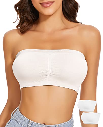 WOWENY Seamless BH Trägerloser BH Ohne Bügel Damen Ohne Träger Strapless Bra Tube Top Bandeau Top Abnehmbare Padding Unsichtbarer 2 Stücke Weiß XL von WOWENY