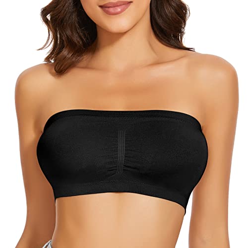 WOWENY Trägerloser BH Ohne Bügel Seamless BH Damen Ohne Träger Strapless Bra Trägerlosers Top Bandeau Top Damen Unsichtbarer 1 Stücke Schwarz L von WOWENY