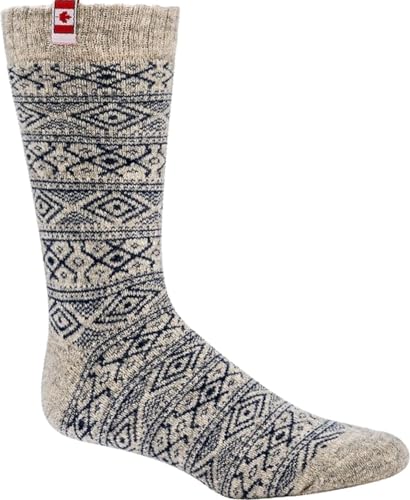 WOWERAT Thermo-Wollsocken „CANADIAN SOCKS“ Wind & Wetter - Socken 1 PAAR (Gr.39-42, natur-grau mit marine Dessin) von Wowerat