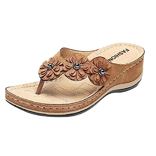 Damen Flip Flops Sandals Orthopädische Sandalen Plateau Sandaletten Frauen Blumenstickerei Sandal Offene Zehe Sandale Rutschfeste Sandalette Sommer Strand Slippers Lässige Slipper Atmungsaktiv Schuhe von WOXIHUAN