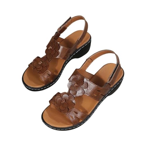 Damen Plateau Sandalen Fisch Mund Sandals Blumenstickerei Sandalette Frauen Römische Sandale Orthopädische Sandal Verstellbare mit Klettverschluss Sandaletten Sommer Bequem Slippers Lässige Schuhe von WOXIHUAN