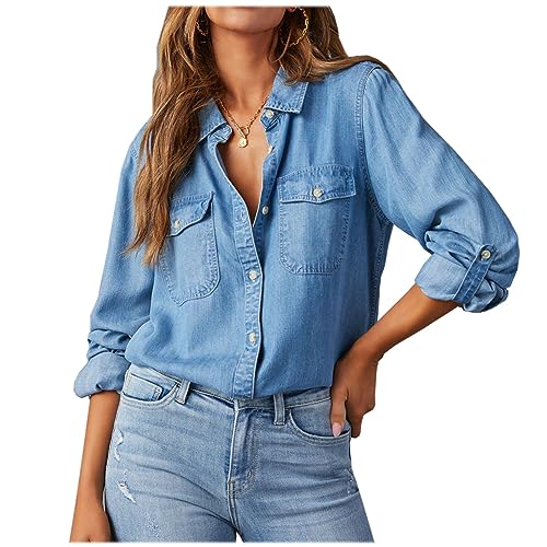Jeanshemd Damen Bluse Button Down Jeansbluse mit Brusttasche Freizeithemd Weich Denim Hemd Casual Jeansjacke Elegant Langarm Businessbluse Oberteile mit Knöpfen Tops Lose Langarmshirt Arbeitshemd Jeanshemd Damen Bluse Button Down Jeansbluse mit Brusttasche Freizeithemd Weich Denim Hemd Casual Jeansjacke Elegant Langarm Businessbluse Oberteile mit Knöpfen Tops Lose Langarmshirt Arbeitshemd von WOXIHUAN