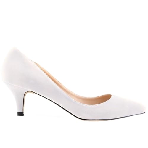 Damen Pumps mit Kitten Heel, Wildleder, hoher Stilettoabsatz, geschlossene Spitze Zehenpartie, Schlupfschuhe, Hochzeitskleid, Arbeitsparty,Weiß,37 von WOkismD