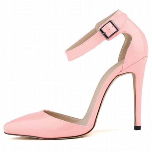 Damen Pumps mit Knöchelriemen, Stilettoabsatz, spitz zulaufend, geschlossene Zehenpartie, ausgehöhlt, bequem, für Business, Hochzeit, Party, Abendschuhe,Rosa,41 von WOkismD