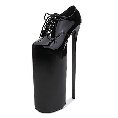 WOkismD 30cm Pole Dance High Heels Schnürschuhe Plateausandalen Sexy Stripper Club Schuhe Lackleder Hochzeit Kleid Schuhe Unisex Herren Plus Größe,Schwarz,38 von WOkismD