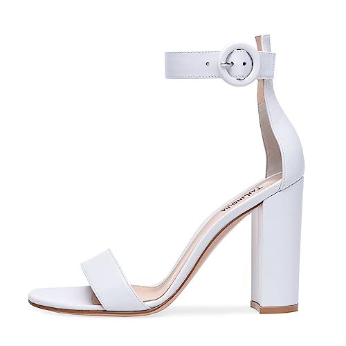 WOkismD Absätze für Damen, blockige, klobige High Heels, offene Zehen, modische Hochzeit, Party, Absatzsandalen, Abend, Abschlussball, Tanz, Knöchelriemen, Kleid, Pumpschuhe,Weiß,35 von WOkismD