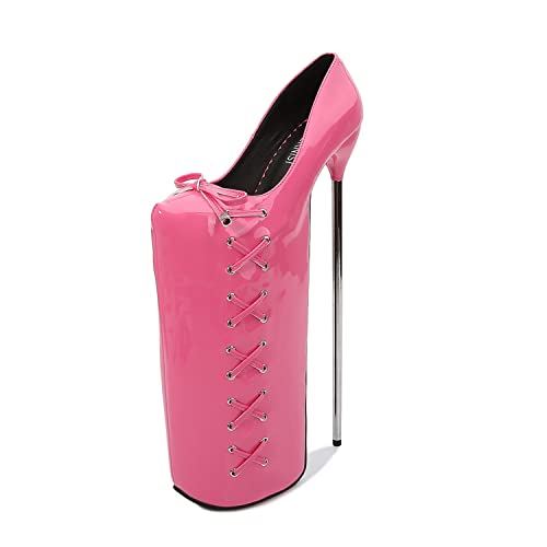 WOkismD Damen 30 cm Pole Dance High Heels Plattform Metallabsatz Stiletto Super High Heel Pumps mit Fliege Sexy Stripper Club Party Kleid Schuhe Unisex Herren Plus Größe,Rosa,45 von WOkismD