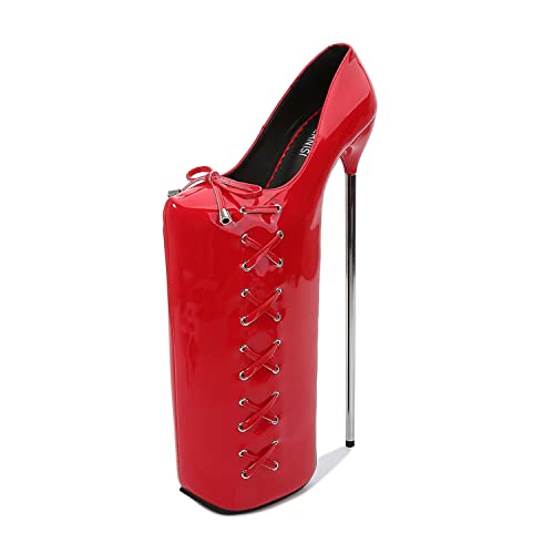 WOkismD Damen 30 cm Pole Dance High Heels Plattform Metallabsatz Stiletto Super High Heel Pumps mit Fliege Sexy Stripper Club Party Kleid Schuhe Unisex Herren Plus Größe,Rot,43 von WOkismD