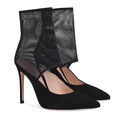 WOkismD Damen-Mesh-Pumps, sexy, Spitze, geschlossene Zehen, Stiletto-Absatz, Bürodame, hohe Kurze Stiefel, Freizeitkleid, Party, Abschlussball, Kleid, Schuhe,Schwarz,37 von WOkismD