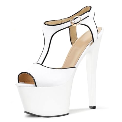 WOkismD Damen Plateau High Heels Sandalen Offene Zehenpartie T-Strap Stiletto Heels Peep Heels 6,69 Zoll,Weiß,39 EU WOkismD Damen Plateau High Heels Sandalen Offene Zehenpartie T-Strap Stiletto Heels Peep Heels 6,69 Zoll,Weiß,39 EU von WOkismD