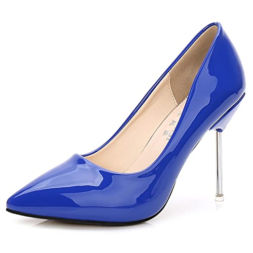 WOkismD Damen Pumps, Spitzschuh High Heel 3,9 Zoll/10cm Party Stiletto Heels Schuhe Comfort Dress Slip On Schuhe,Blau,39 von WOkismD