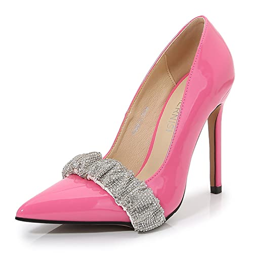 WOkismD Damen Pumps Sexy Spitzschuh High Heel Slip-on Prom Schuhe Stiletto Hochzeit Heels für die Braut mit Strassverzierung 11cm/4.3inch,Rosa,39 von WOkismD