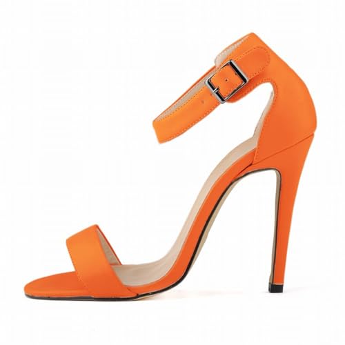 WOkismD Damen Sandalen mit Absatz, 10,9 cm, offene Zehenpartie, Stiletto-Absatz, Knöchelriemen, modische Pumps für Brautpartys und Hochzeiten,Orange,35 von WOkismD