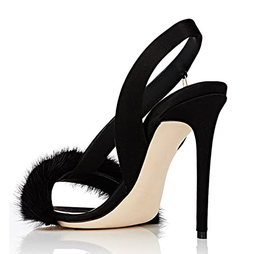 WOkismD Damen-Sandalen mit offenem Zehenbereich, Riemchenriemen, Stiletto-Absatz, Kleid, Sandaletten, Hochzeits-Party-Schuhe, 12 cm, sexy Modenschau, Hochzeits-Braut-Pumps-Sandalen,Schwarz,34 von WOkismD