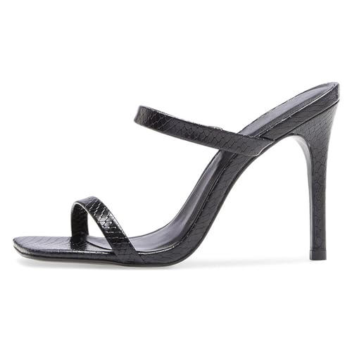 WOkismD Damen-Sandalen mit zwei Riemen und offenem Zehenbereich, hoher Stiletto-Absatz, Slip-on-Sandalen mit eckigem Zehenbereich, PU-Pantoletten, Slingback-Pumps, Abendschuhe,Schwarz,44 von WOkismD