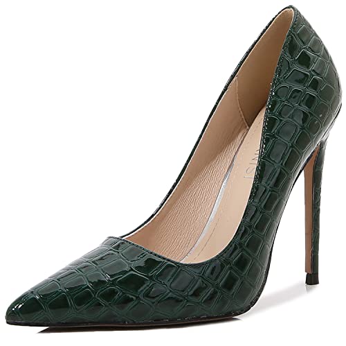 WOkismD Damenmode Spitzschuh High Heel Französisch geprägte Pumps Sexy Slip On Stiletto Party Abendkleid Karriere Büroschuhe,Grün,37 von WOkismD