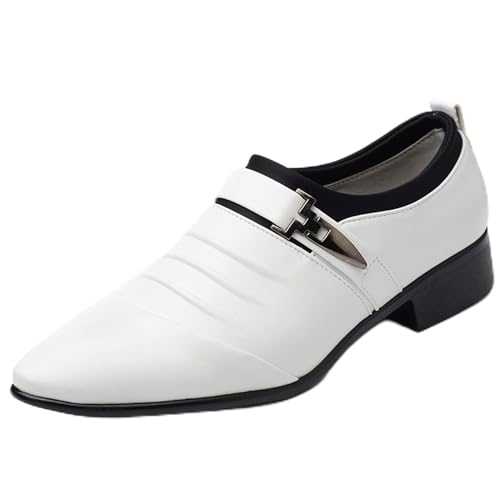 WOkismD Männer Leder Schuhe Casual Schuhe Slip-on Business Kleid Schuhe All-Match Hochzeit Schuhe Mit Metall Dekoration Große Größe,Weiß,37 von WOkismD