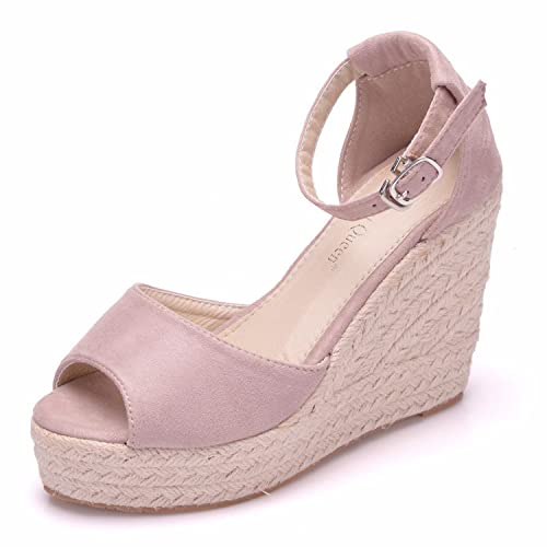 WOkismD Sandalen für Damen, Plateau-Knöchelriemen, Damen-Sandalen, offene Zehen, Espadrille-Keilsandalen, lässige Sommer-Damen-Kleiderschuhe,Rosa,39 von WOkismD