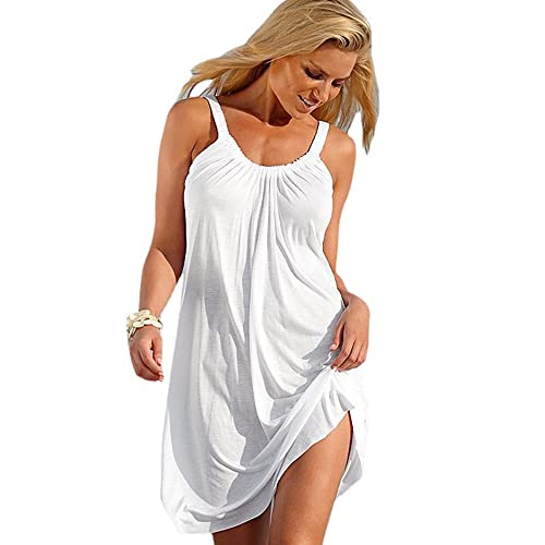 WQEPYY Damen Casual Strandkleid,Damen Strand Cover Up Tank Kleid,Cover Up Sommer Bademode Strand Vertuschen Shirt Ärmellos Strandkleid Strandurlaub (Weiß L) von WQEPYY