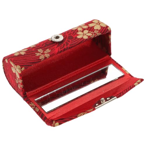 WRITWAA Tragbarer Spiegel 1 X Exquisiter Lippenstifthalter Für Damen Mit Spiegel Vintage-Kosmetik-Aufbewahrungsset Make-Up-Reiseetuis Organizer Stofftasche Für Geldbörse Rot von WRITWAA