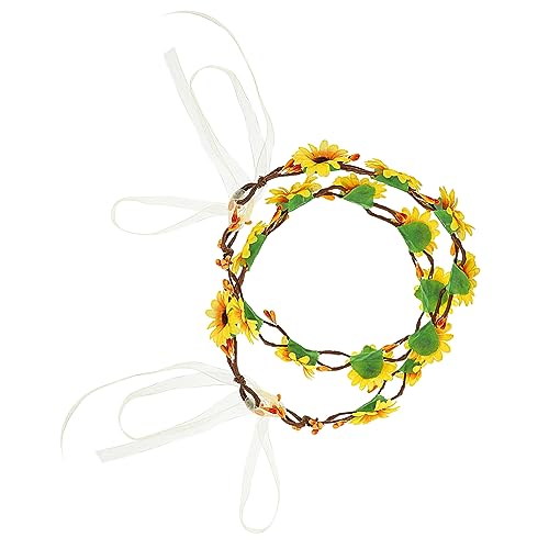 WRITWAA 2 Stück Girlanden Stirnband Kranz Kopfschmuck Sonnenblumen Kopfschmuck Requisiten Blumenkranz Krone Blumen Haarband Fotokranz Künstlicher Sonnenblumenkranz von WRITWAA