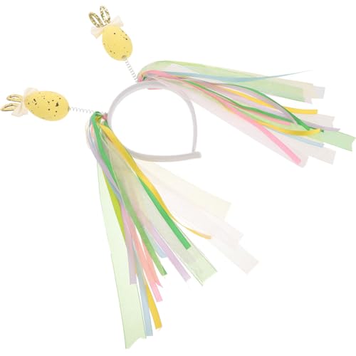 WRITWAA Hasenohren-Stirnband Osterei-Kopfbopper Mit Quastenband Süßer Hasen-Haarreifen Osterparty-Haarschmuck Für Kinder Und Erwachsene Gelb von WRITWAA