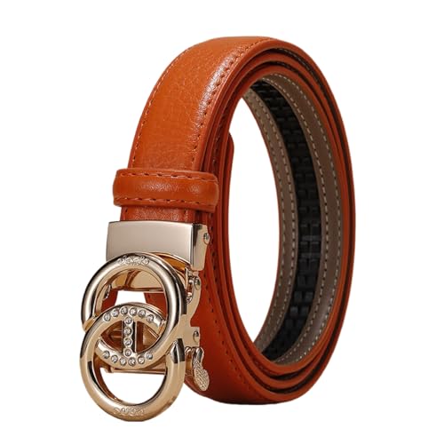 WRJAHCG Taillengürtel Damen Ratsche, Damen Gürtel Schmal Modischer 24mm, Schwarz Lässig Verstellbarer Ledergürtel mit Automatischer Schnalle Legierung mit Hohlem Muster,Orange,115CM/45.3'' von WRJAHCG