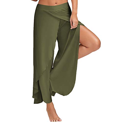 WSLCN Damen Tanzhose Locker Hose Bauchtanz Pilates Yoga Elastizität Lange Dünn Leicht Split Dunkel Grün Label Asie XXXL:Taille 70-90cm von WSLCN