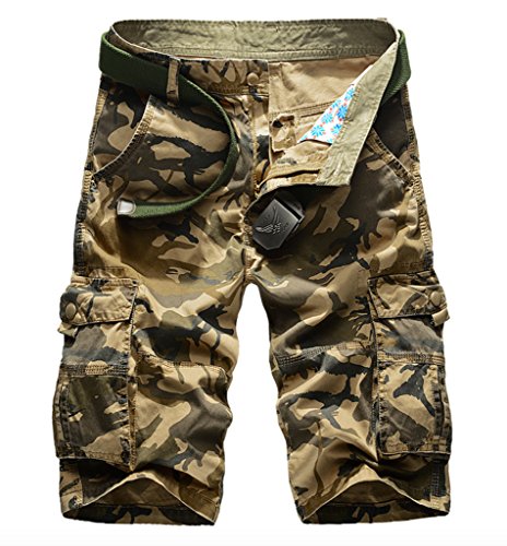 WSLCN Herren Camouflage Cargo Shorts Kurze Hosen Khaki Camouflage W38 (Taille 96cm) von WSLCN