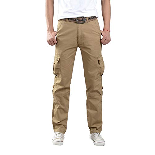 WSLCN Herren Cargohose Arbeitshose Baumwolle Casual Militär Armee Outdoor Plus Size Hose mit mehreren Taschen Gr. 34, khaki von WSLCN