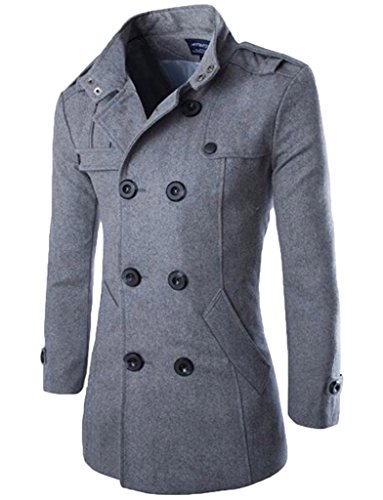 WSLCN Herren Schick Business Mantel Jacke Klassische Trenchcoat Zweireiher Dunkelgrau DE XS (Asiatisch M) von WSLCN