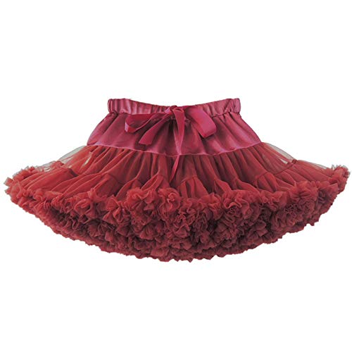 WSLCN Mädchen Tütü Pettiskirt Puffy überlagerte Tüll Ballettröckchen Schleife Rock Tanzrock Tutu Röcke Mehrfarben Weinrot L(für 130-140cm Körperhöhe) von WSLCN