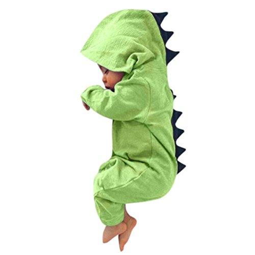 WSLCN Unisex Baby Overall Strampler mit Kapuze Bequem Spielanzug Warm Strampelanzug Winter Herbst Cartoon Dinosaurier Alltag Grün 60cm(3-4 Monate) Grün 60cm(3-4 Monate) von WSLCN