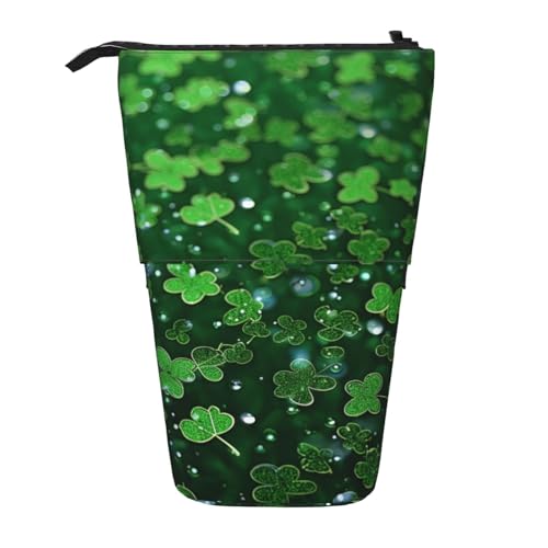 WSOIHFEC Federmäppchen mit Glitzer-Aufdruck "St. Patrick's Day", Pop-Up-Federmäppchen, Stand-up-Federtasche, Teleskop-Bleistifthalter, Organizer, kleine Make-up-Tasche mit Reißverschluss, Schwarz , von WSOIHFEC