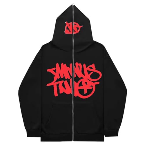 Minus Two Reißverschluss Hoodie Y2K Oversized Hoodies Tracksuit Y2K Damen Herren Hip Hop Paare Pullover Sportbekleidung Streetwear Trainingsanzüge mit Taschen und Buchstaben Durchgehendem C133 von WSYZXXN