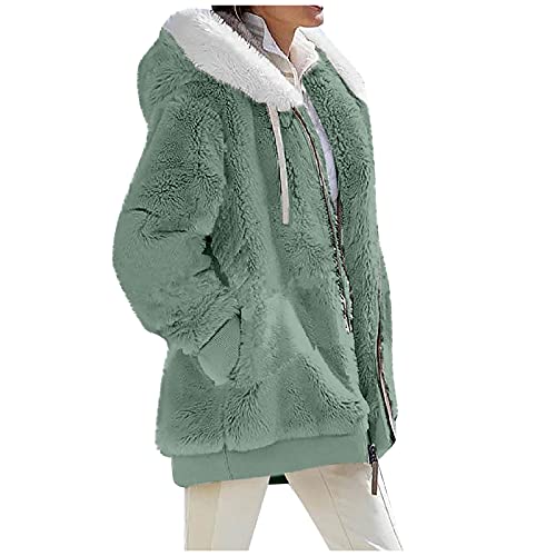 Woman Coat Winter Fleecejacke Damen mit Kapuze Kapuzenpullover Winter Warm Kuscheljacke Teddy Jacken für Damen Teddyjacke Einfarbige Warme Jacke mit Durchgehendem Reißverschluss Taschen Grün Xl von WSYZXXN