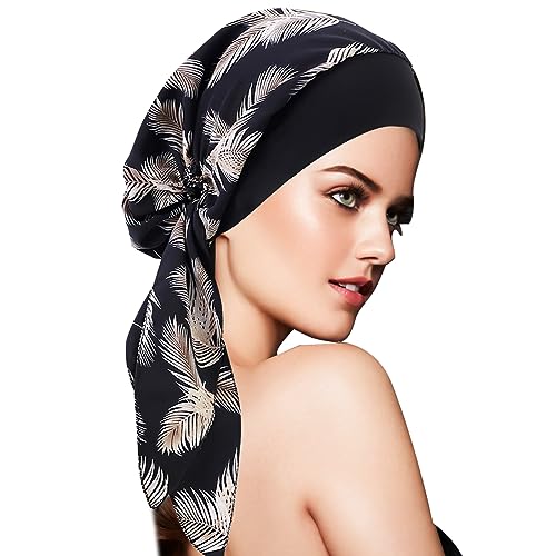 WUERKIYA Kopftuch für Frauen Kopfbedeckung Damen Chemo Kopfbedeckung Im Voraus Gebunden Set Plissiert Headwrap Schals Gap Mütze Damen -Schwarz -2 von WUERKIYA