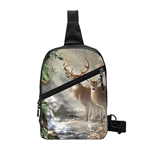 Happy Camper Print Umhängetasche Unisex Crossbody Bag Sling Rucksack Herren Damen Reise Wandern Daypack Crossbody, Camouflage-Hirsch, Einheitsgröße von WURTON