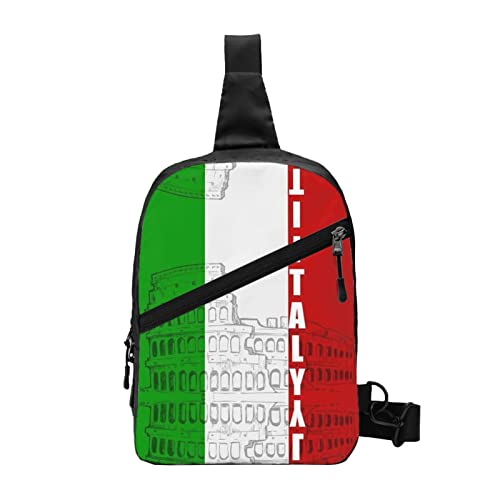 Petoskey Schultertasche mit Steindruck, Unisex, Crossbody-Tasche, Sling-Rucksack, für Herren und Damen, Reisen, Wandern, Tagesrucksack, Italienische Flagge des römischen Kolosseums, One Size von WURTON