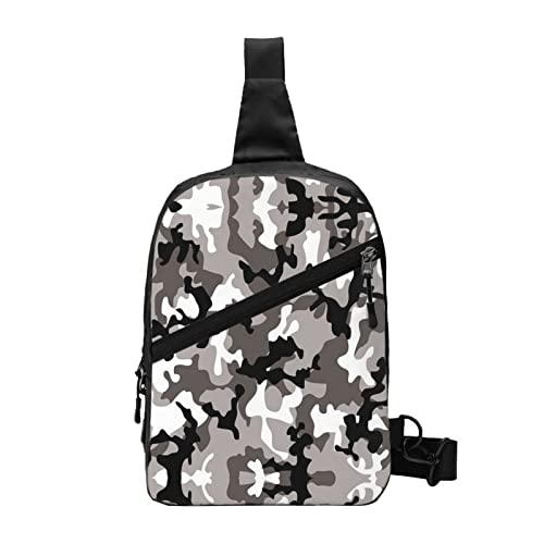 Schultertasche mit Jagdmotiv Hirsch Bär Elch Druck Unisex Crossbody Bag Sling Rucksack, Herren Damen Reise Wandern Tagesrucksack Crossbody, Schwarz, Grau, Weiß, Camouflage, Einheitsgröße von WURTON