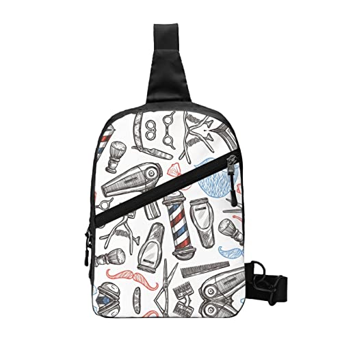 Schultertasche mit hellblauem Druck, Unisex, Crossbody-Tasche, Sling-Rucksack, für Herren und Damen, Reisen, Wandern, Tagesrucksack, Barber Shop Monochrome Style, One Size von WURTON