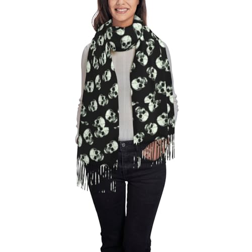 Schwarzer Totenkopf-Schal für Damen, Schal und Wraps für Abendkleid, Winter, warm, lang, große Schals, Schwarzer Totenkopf, Einheitsgröße von WURTON