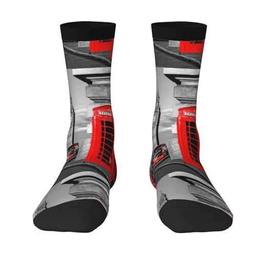 Socken für Erwachsene, Motiv: England, Großbritannien, London, Telefondruck, Unisex, Sportsocken für Damen und Herren, 2 Schwarz, 1, Einheitsgr��e von WURTON