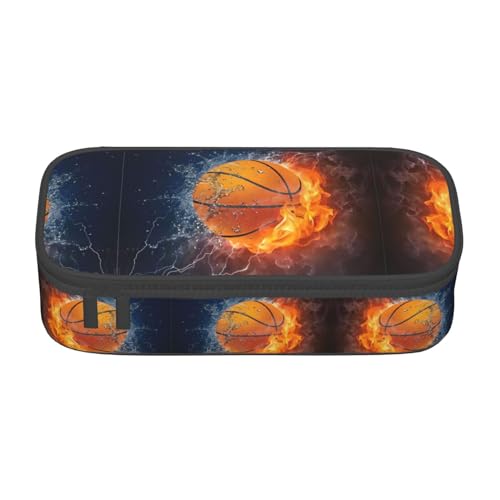 WURTON Federmäppchen mit Basketball auf Feuer und Wasserflammenspritzer, Schreibwaren, Aufbewahrungstasche, Schulbedarf, Teenager, Mädchen, Jungen Federmäppchen von WURTON