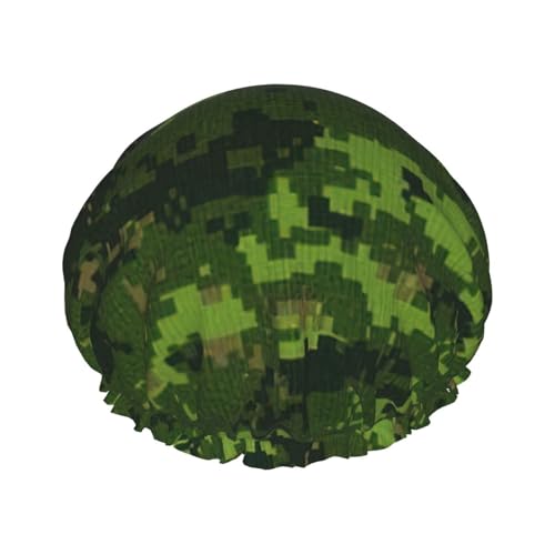 WURTON Green Army Digital Camouflage Print Leichte Duschhaube für Frauen Doppel wasserdichte Schichten Bademütze - Atmungsaktiv von WURTON